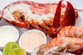 Fresh seafood platter with lobster, mussels and oysters Royalty Free Stock Photo