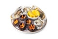 fresh seafood platter, Raw sea urchin and oysterson Royalty Free Stock Photo