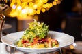 Fresh seafood salad on bokeh background Royalty Free Stock Photo