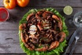 fresh seafood salad on a wooden table still life Royalty Free Stock Photo