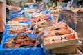 Fresh seafood for sale in Osaka market, Japan.