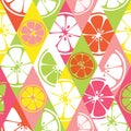 Fresh seamless pattern with color citrus juicy fruit of orange, grapefruit, lemon, lime Royalty Free Stock Photo