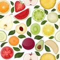 Fresh seamless pattern with slice vitamin fruits vegetables on nature food fruity vector hand drawn illustration Royalty Free Stock Photo