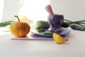 Fresh seasonal organic vegetables and herbs for cooking vegetarian lunch Royalty Free Stock Photo