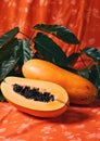 Fresh seeds orange ripe nutritious tropical asian juicy fruits organic leaf food papaya