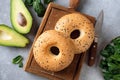 Fresh sesame bagels and avocado