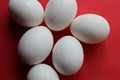 Fresh Set of chicken`s white Eggs display on colorful background Royalty Free Stock Photo
