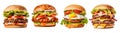 Fresh of set tasty burger, fried egg, double beef, fried chicken, side view with transparent background, Generative AI Royalty Free Stock Photo