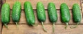 Fresh Seven Cucumbers On The Rough Wood Background