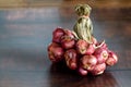 Fresh Shallot bunch on wooden table