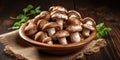 Fresh Shiitake Mushrooms, Raw Shitake Pile, Healthy Organic Asian Fungi