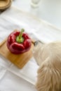 Fresh Shiny Red Bell Pepper Wooden Board Royalty Free Stock Photo