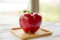 Fresh Shiny Red Bell Pepper Wooden Board Royalty Free Stock Photo