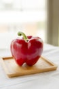 Fresh Shiny Red Bell Pepper Wooden Board Royalty Free Stock Photo