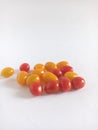 Fresh and shiny Red and Yellow Cherry tomatoes isolated on White Background Royalty Free Stock Photo