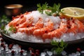 Fresh shrimp on ice with lemon and parsley, AI Royalty Free Stock Photo