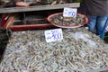 Fresh shrimp on ice in the market Royalty Free Stock Photo