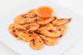 Fresh shrimp platter with red sauce