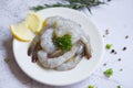 Fresh shrimp seafood with herbs and spice ready for cooked food, Raw prawns shrimp peeled Royalty Free Stock Photo