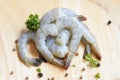 Fresh shrimp seafood with herbs and spice ready for cooked food, Raw prawns shrimp peeled Royalty Free Stock Photo