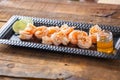 Fresh Shrimp Served On Black Plate On Wooden Table Cooked With H Royalty Free Stock Photo