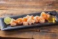 Fresh Shrimp Served On Black Plate On Wooden Table Cooked With H Royalty Free Stock Photo