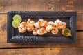 Fresh Shrimp Served On Black Plate On Wooden Table Cooked With H Royalty Free Stock Photo