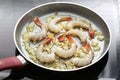 Fresh shrimps being fried Royalty Free Stock Photo