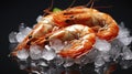 Fresh Shrimps Poised on Crushed Ice, Ready for Culinary Artistry. Generative AI