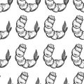 Fresh shrimps seamless vector pattern. Hand-drawn illustration. Peeled seafood delicacies. Prawn engraving. Sketch of crustaceans