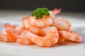 Fresh shrimps served on plate - boiled peeled shrimp prawns cooked in the seafood restaurant Royalty Free Stock Photo