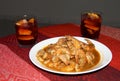 Fresh shrimps served on a plate with two glasses of sangria. Popular meal in Lanzarote island, Spain. Sangria drink