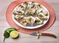 Fresh shucked oysters with jalapeno & lemon mignonette