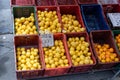 Fresh Sicilian lemons sold at a local market in Italy