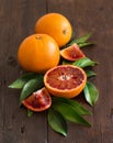 Fresh Sicilian oranges with leaves