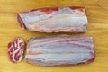 Fresh Silver shank meat full of sinewy, beef steak from leg, steer, heifer. Top view