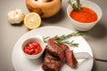 Fresh sirloin steak on plate Royalty Free Stock Photo