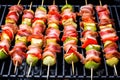 fresh skewers of brussels sprouts with bacon ready for marination Royalty Free Stock Photo