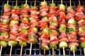 fresh skewers of brussels sprouts with bacon ready for marination Royalty Free Stock Photo