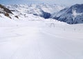 Fresh ski track at Soelden ski zone Royalty Free Stock Photo