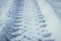 Fresh skid mark in the powder snow, outside in the winter Royalty Free Stock Photo