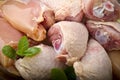 Fresh skinless chicken thighs and legs