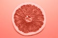 Fresh slice Juicy grapefruit on bright light coral background. Minimal style with colorful paper backdrop Royalty Free Stock Photo