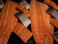 Fresh slice salmon in ice basket Royalty Free Stock Photo