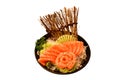 Fresh slice salmon sashimi Japanese food serving on ice in bowl with white background Royalty Free Stock Photo