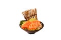 Fresh slice salmon sashimi Japanese food serving on ice in bowl with white background Royalty Free Stock Photo