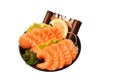 Fresh slice salmon sashimi Japanese food serving on ice in bowl with white background Royalty Free Stock Photo