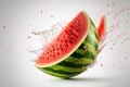 Fresh slice of watermelon exploding with juice. Generative ai Royalty Free Stock Photo