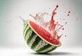 Fresh slice of watermelon exploding with juice. Generative ai Royalty Free Stock Photo