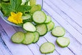 Fresh sliced cucumbers in a glass plate. Royalty Free Stock Photo